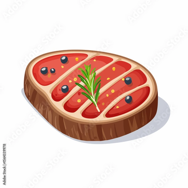 Obraz A stylized illustration of a cooked steak, seasoned with herbs and spices.