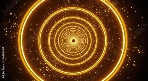 Fototapeta Golden circular tunnel with glowing particles