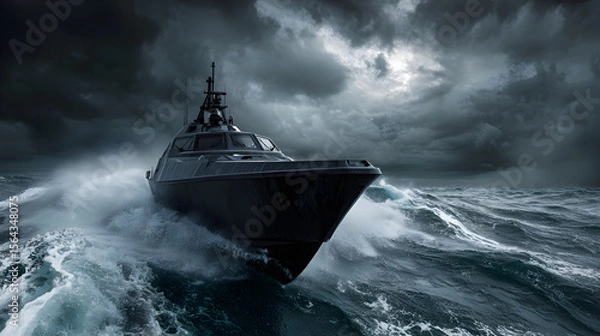 Fototapeta Dynamic Torpedo Boat Navigating Rough Seas: A Blend of Marine Engineering and Nature's Power