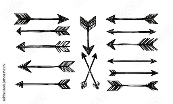 Obraz Modern Vector illustration of hand-drawn arrows in a sketch style, including curved, straight, double-headed, and circular arrows, easily editable.