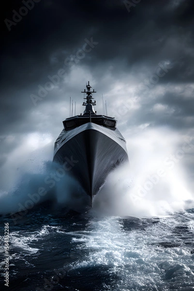 Fototapeta Dynamic Torpedo Boat Navigating Rough Seas: A Blend of Marine Engineering and Nature's Power