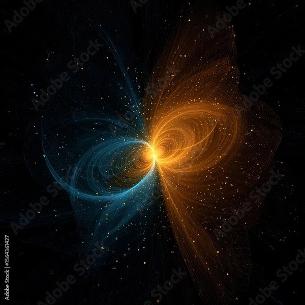 Obraz Abstract Dynamic Light Explosion with Blue and Gold Swirling Particles