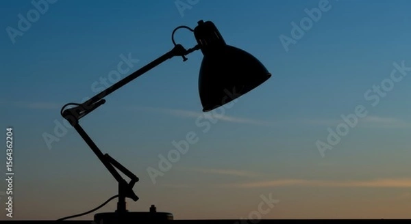 Fototapeta Elegant silhouette of a desk lamp against a vibrant sunset sky, creating a serene atmosphere