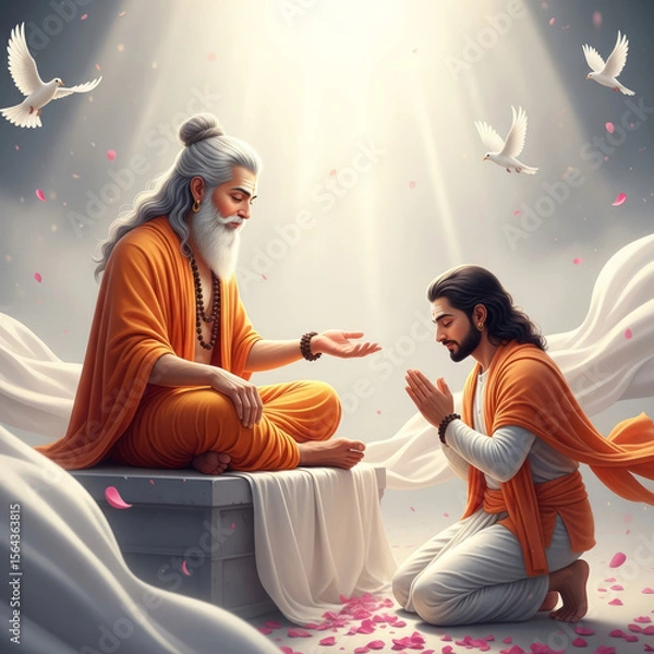 Fototapeta Guru Purnima Elegant Composition of Guru Sitting Calmly Giving Wisdom and Peace