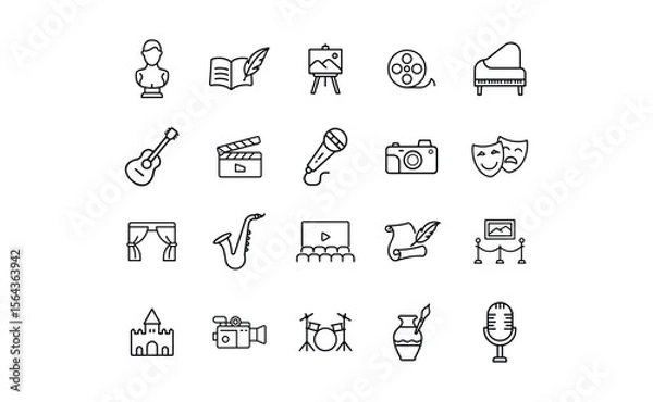 Fototapeta Collection of Linear Art Icons Depicting Various Forms of Art Music and Entertainment.