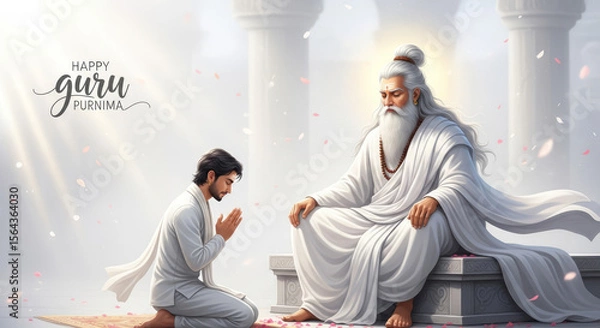 Fototapeta Guru Purnima Scene of Devotion Where Disciple Offers Gratitude to the Enlightened Guru