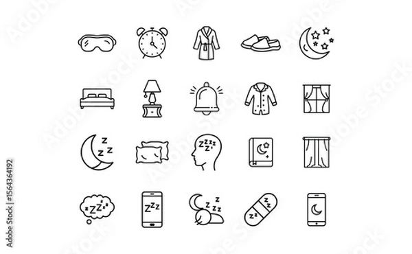 Fototapeta Collection of Sleep-Related Icons Depicting Rest Dreams and Nighttime Activities.