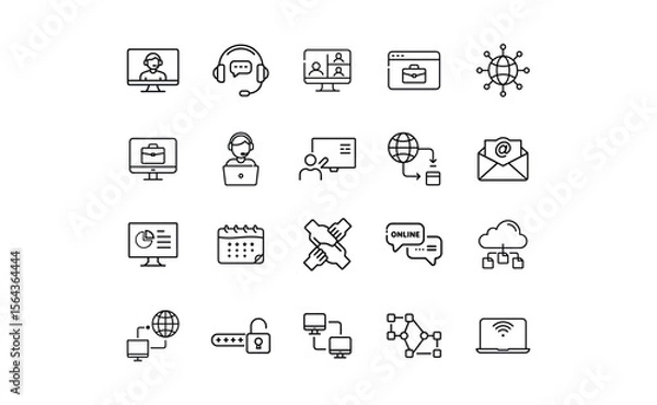 Fototapeta Collection of Black Outline Communication and Networking Icons.