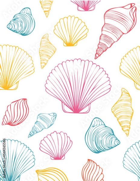 Obraz Various Seashells set. Different shapes. Outline modern style. 