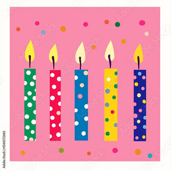 Fototapeta Five Colorful Birthday Candles with Lit Flames Made with generative AI