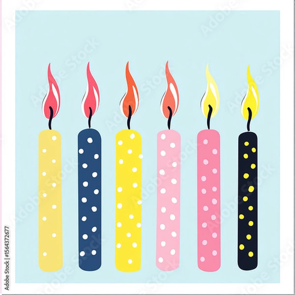 Fototapeta Five Colorful Birthday Candles with Lit Flames Made with generative AI
