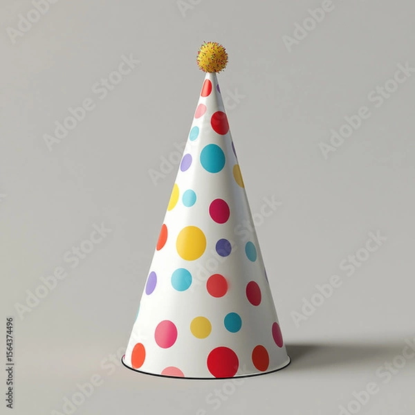 Fototapeta : A colorful party hat with polka dots and a pom-pom for a birthday celebration. made with generative AI

