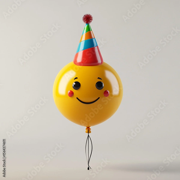 Fototapeta Cheerful purple balloon celebrating with a party hat and smiling face Made with generative AI