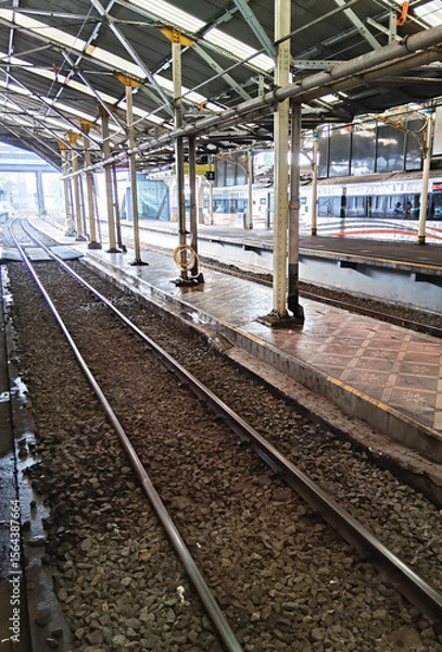 Fototapeta Empty Train Tracks and Platform at Bandung Station