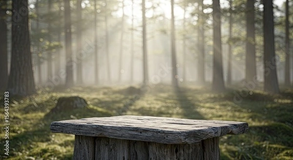 Obraz Wooden table in misty forest