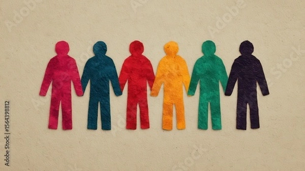 Obraz Six colorful paper cutout figures representing diversity and unity on a plain beige background.
