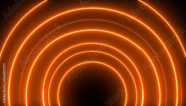 Fototapeta Orange Neon Circular Light Tunnel Against Black Background Illuminating Futuristic Design