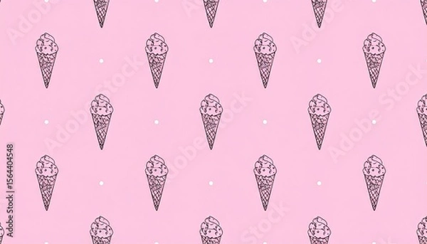 Fototapeta Repeating Pattern of Ice Cream Cones in Dark Purple on a Soft Pink Backdrop