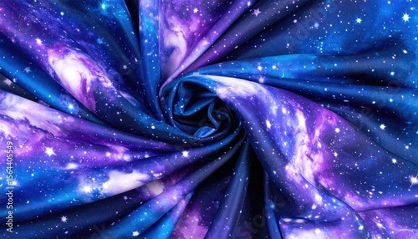 Fototapeta Swirling Fabric Displaying A Vibrant Nebula Effect With Stars And Shades Of Blue And Purple Colors