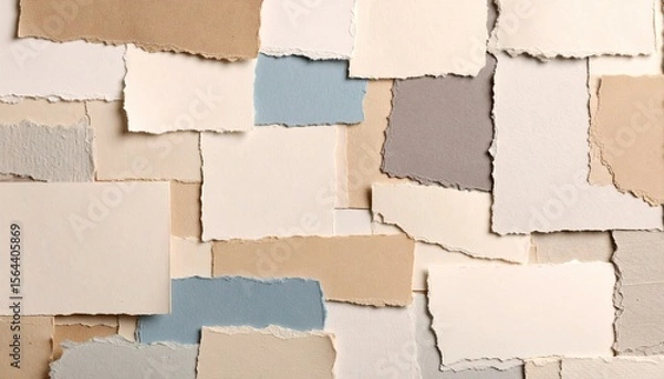 Fototapeta Torn Paper Pieces In Various Shades Of Brown And Beige Creating A Textured And Abstract Background