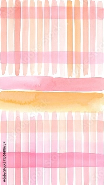 Fototapeta Watercolor Abstract Art Composition with Pink and Orange Vertical Stripes on White Background