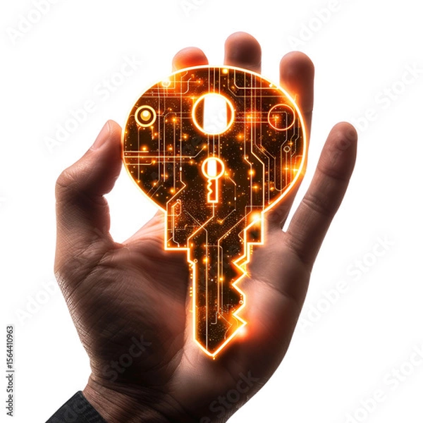 Fototapeta Digital Key in Hand Cybersecurity Access Control