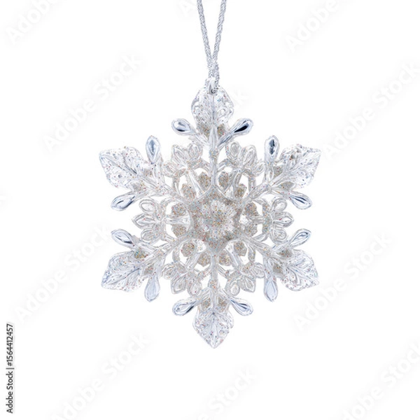Obraz Photorealistic Silver Christmas Ornament Snowflake Decoration on Transparent Background