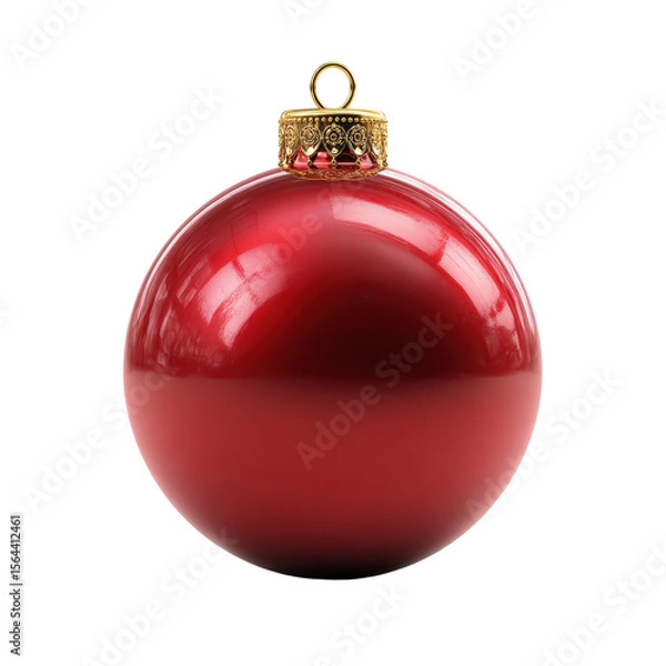 Obraz Photorealistic Red Christmas Ball Ornament on Transparent Background with Golden Cap