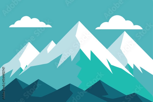 Fototapeta Serene Mountain Peaks Landscape Vector Illustration with Clouds and Blue Sky Backdrop