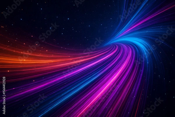 Fototapeta AI generated dynamic scene of vibrant neon light trails swirling through a starry digital void representing high speed data flow cosmic travel and futuristic energy transmission