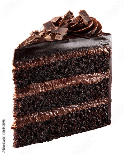 Obraz Rich Dark Chocolate Fudge Cake Slice with Shavings on Transparent Background