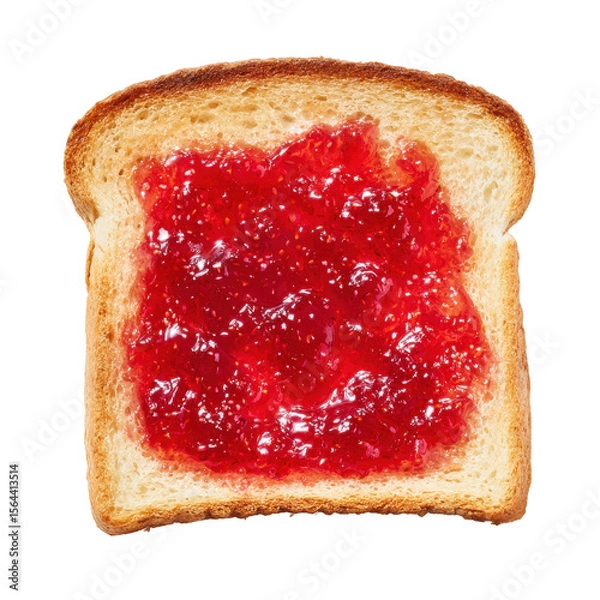 Obraz Toasted White Bread Slice Covered in Strawberry Jam Overhead on Transparent Background