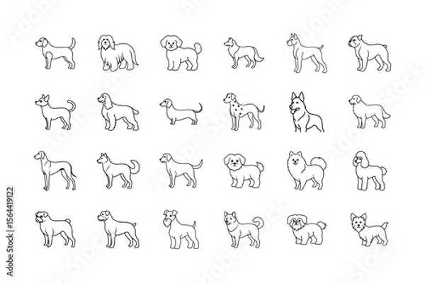 Fototapeta Dog Breeds Line Icons Set. Poodle, Bulldog, Pomeranian, Dachshund, Beagle, German Shepherd, Shih Tzu, and More vector illustration.