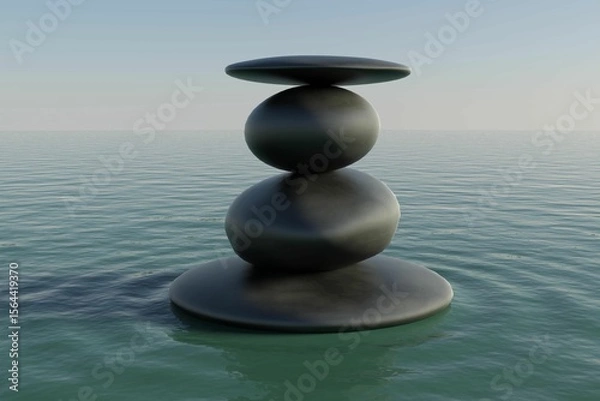 Fototapeta smooth dark stone stack is rising from calm water with gentle ripples in vector illustration
