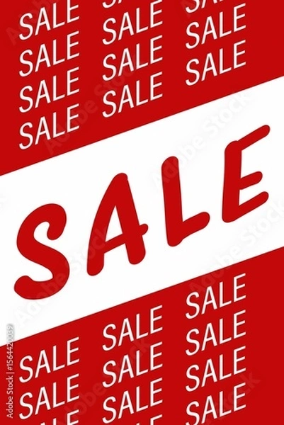 Fototapeta Large red SALE lettering is dominating flat design ad with diagonal stripes and repeating SALE text