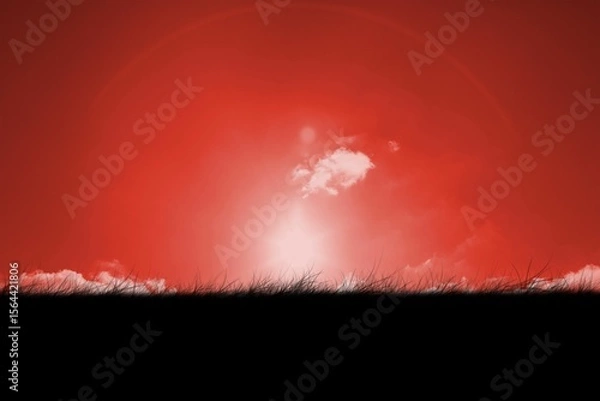 Fototapeta Digitally generated Red sky over grass
