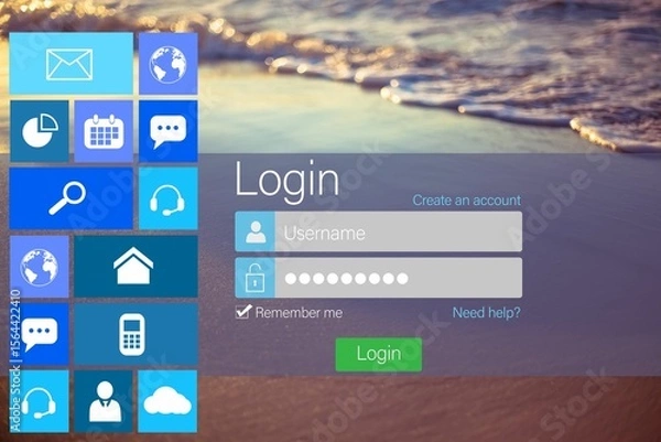 Obraz Digitally composite image of various computer icons with login page