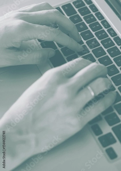 Obraz Cropped image of person using laptop