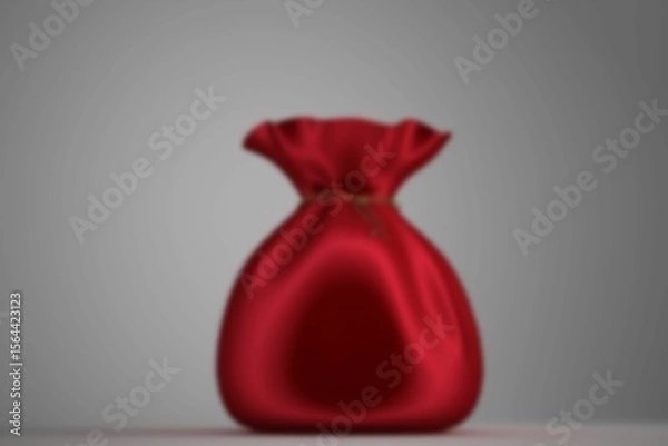 Fototapeta 3D render is showing red satin pouch on grey backdrop with thin drawstring and subtle folds