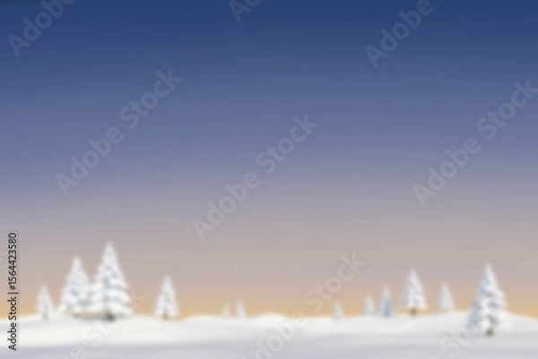 Obraz Flat design winter landscape is showing snow-laden pine trees with drifts under gradient dusk sky