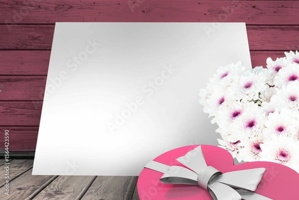 Obraz Box and flowers on wooden background