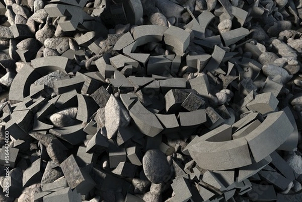 Obraz broken concrete fragments and smooth stones are showing flat design on rubble with angular shards