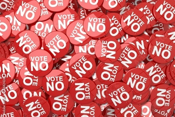 Fototapeta Flat design is showing pile of overlapping red campaign buttons displaying bold VOTE NO message