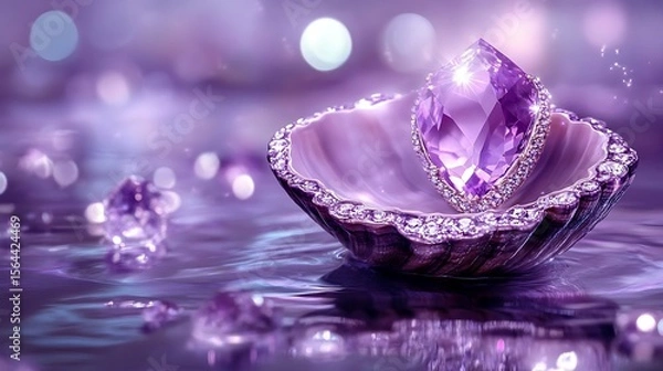 Obraz Gorgeous amethyst gem sparkles in a decorative bowl against a blurred bokeh backdrop, radiating luxury and elegance.
