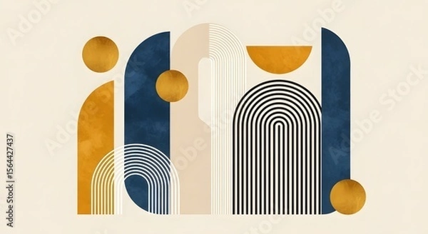 Obraz Abstract geometric art deco poster design with circles arches and lines background vector art