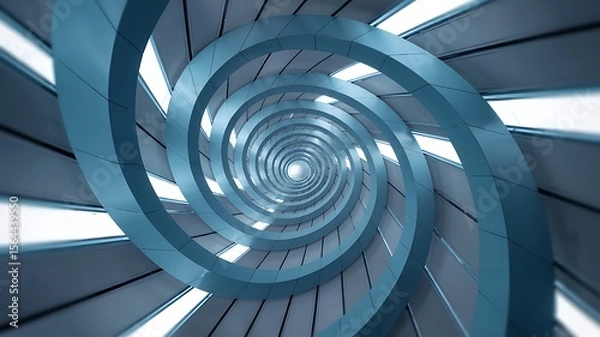 Fototapeta Mesmerizing blue spiral structure leading to a vanishing point, creating a dynamic abstract design.