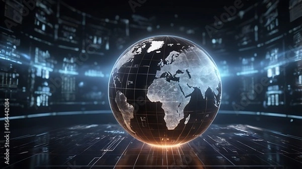 Fototapeta Glowing digital globe with abstract data background