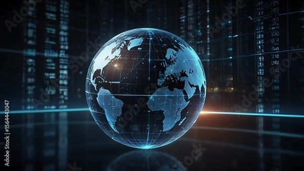 Fototapeta Glowing digital globe with data streams earth technology