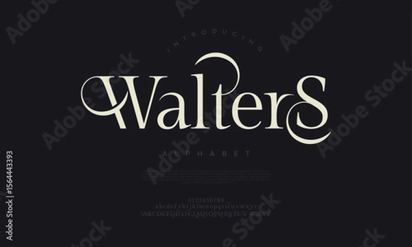 Fototapeta Decorative serif font with dramatic swashes and refined elegance, ideal for luxury branding and premium titles