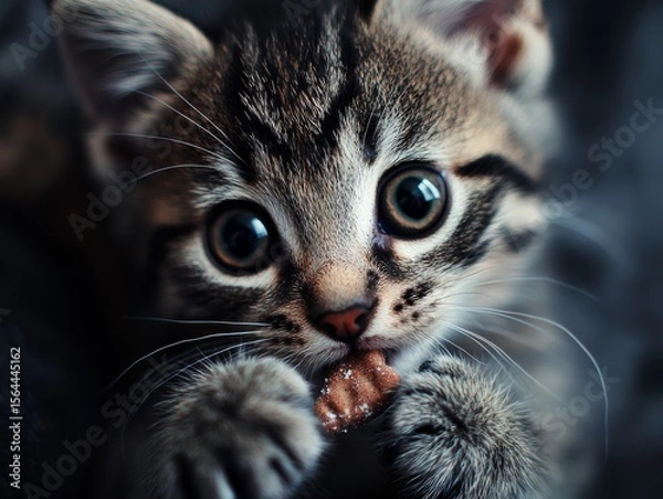 Obraz selective focus moment of treating beloved pet cat